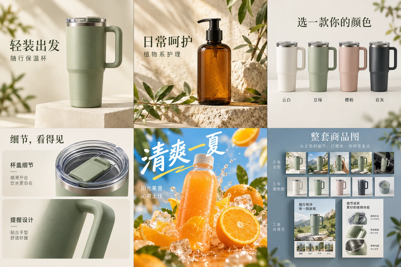 主图、SKU 和详情页统一视觉设计示例